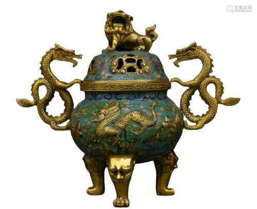 Chinese Bronze Cloisonne Incense Burner Qianlong Mark