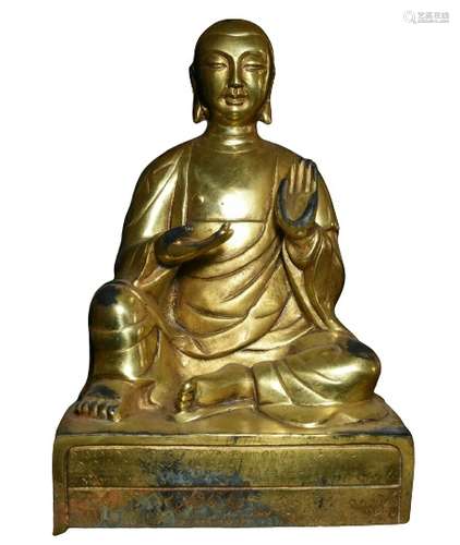 Chinese Gilt Bronze Buddha Figure Qing Dynasty