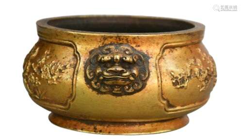 Chinese Gilt Bronze Incense Burner Censer Ming Dynasty