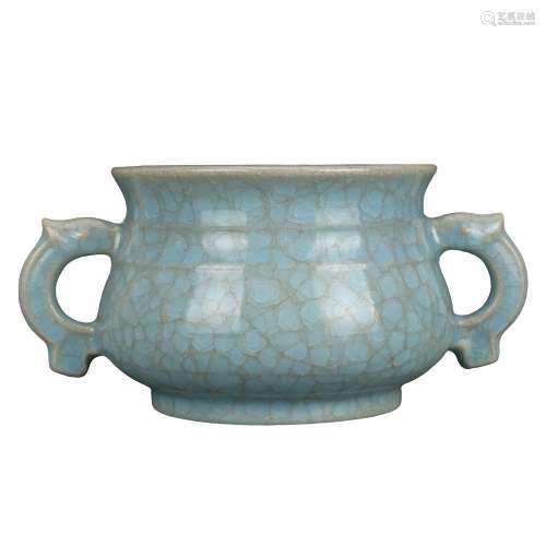 Chinese Light Blue Porcelain Tripod Censer Qianlong Period