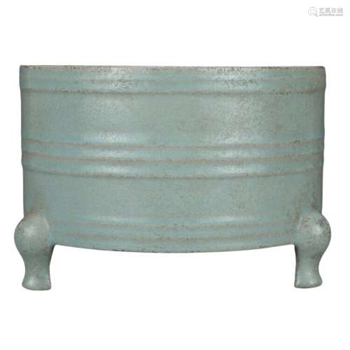 Chinese Light Blue Porcelain Tripod Censer Qianlong Period