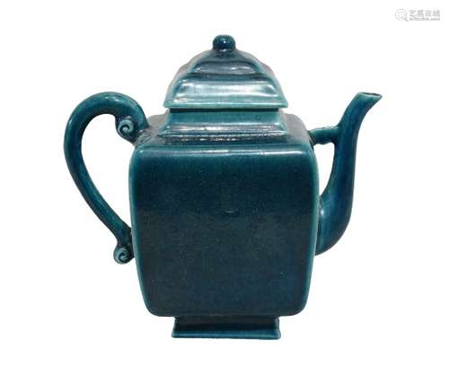 Chinese Green Monochrome Porcelain Teapot Qianlong Mark