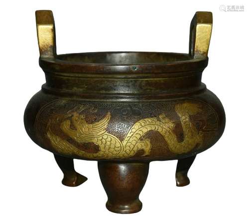 Chinese Bronze Gilt Incense Burner Xuande Mark