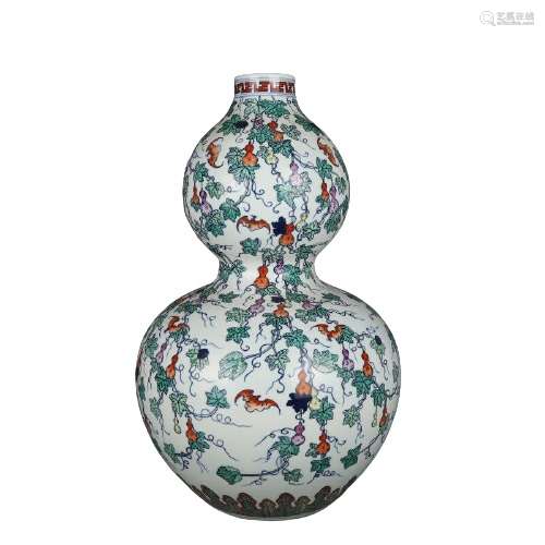 Chinese DouCai Porcelain Double Gourd Vase Yongzheng Mark