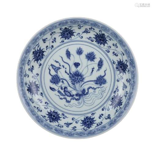 Chinese Blue And White Porcelain Plate Xuande Mark