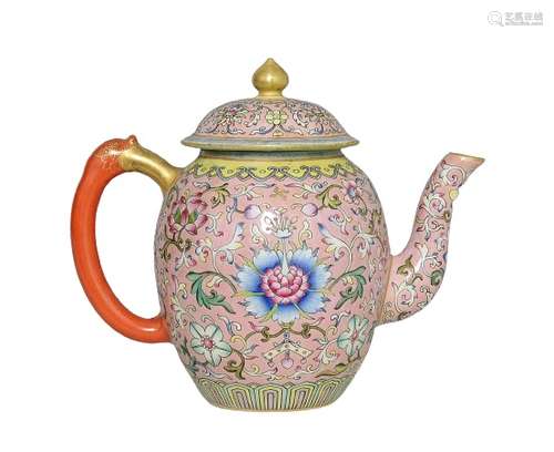 Chinese Famille Rose Porcelain Teapot Qianlong Mark