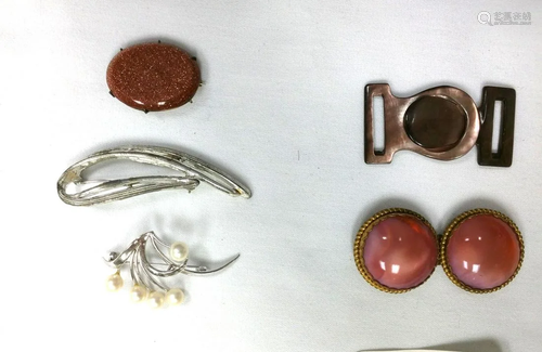 Two Pair Belt Clip and 3 Brooches