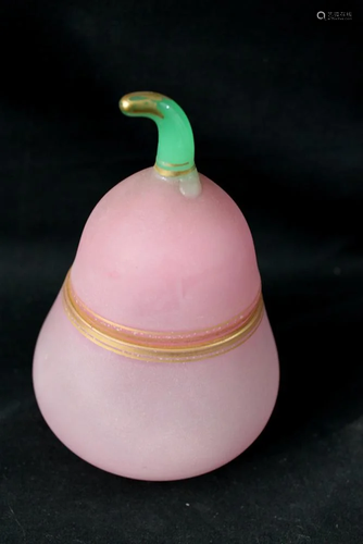 ANTIQUE ROSE-COLOR OPALINE GLASS PEAR SHAPED BOX