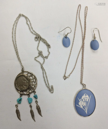 Two Necklaces and Earrings