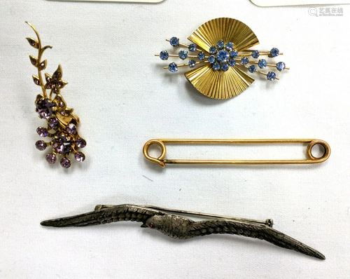 Four (4) Brooches with Stone (bird)