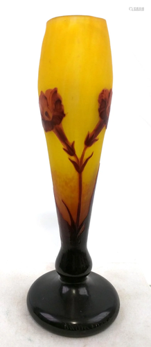 French Cameo Glass Wheel Carved Daum Nancy Vase.