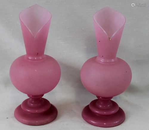 Pair Antique French Opaline Glass Vase