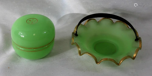 Two Antique French Opaline Glass Box and Dish