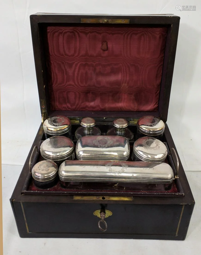 Silver-Plate and Glass Toiletry Set