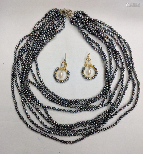 Necklace with Stones and Pair of Earring