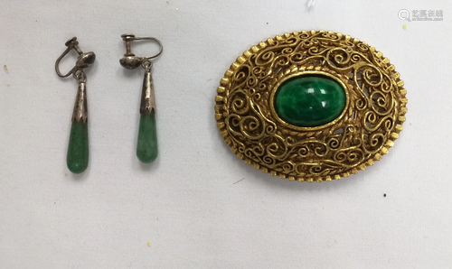 Silver Jade Earring and Brooch