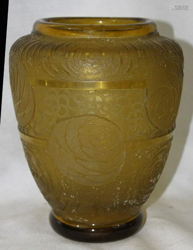 1920’s French Etched Yellow Glass Vase.