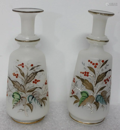 Pair of Glass Opalien Bottle with Enameled