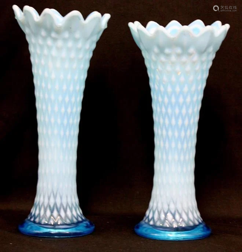 Pair of Opaque Blue Glass Vase