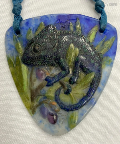 Art Nouveau Pate de Verre Pendant Necklace, Almeric-V.