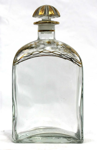 Vintage Liquor Bottle with Gold Trim and Ground Glass