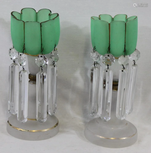 ANTIQUE 19 CENTURY OPALINE GLASS GILT GREEN LUSTER