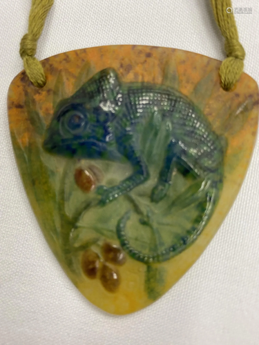 Art Nouveau Pate de Verre Pendant Necklace, Almeric-V.