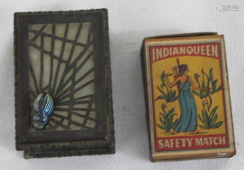 Glass & Bronze Matchbox Holder with Glass Bug