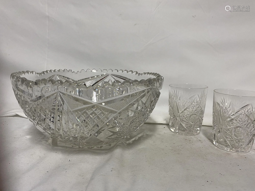 Cut Crystal Glass Serving Bowl