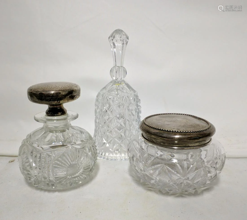 Two Sterling Lidded Dresser Jars and bell