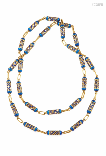 Collana composta da segmenti con smalto blu,