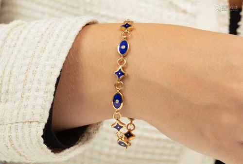 Fabergé. Bracciale con smalto blu e diamanti,