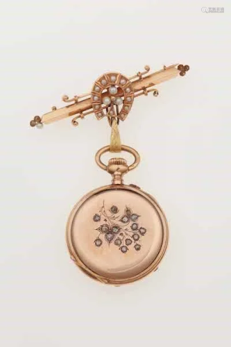 Orologio/spilla con piccole perle e rosette di