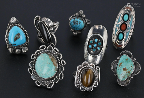 (8) Southwestern Silver Rings