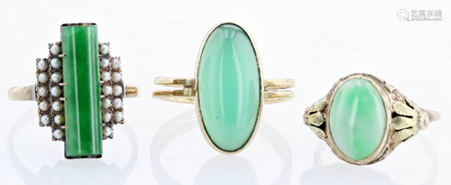 (3) Gold Rings with Green Stones