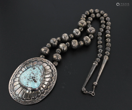 Large Concho Silver Turquoise Necklace