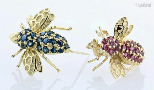 (2) Ruby and Sapphire Fly Pins
