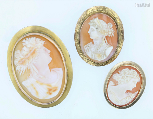 (3) Carved Shell Cameos 10K