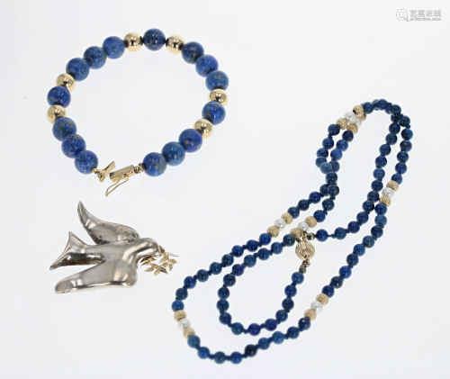 (3) Pc Jewelry Group Lapis, gold and silver