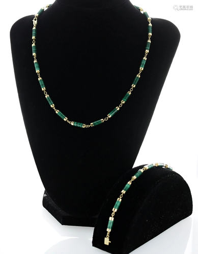 14K Malachite Bracelet and Necklace Set