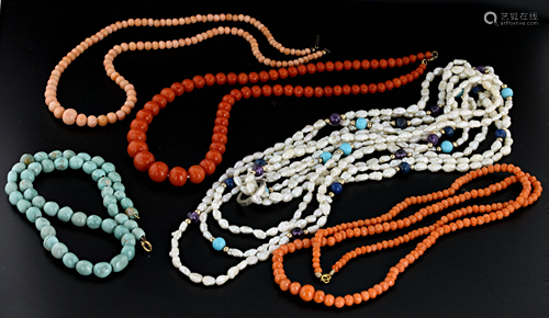 Vintage Coral, Pearl and Turquoise Bead Necklaces