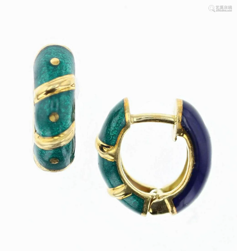 18K Designer SUZY MOR Enamel Hoop Earrings