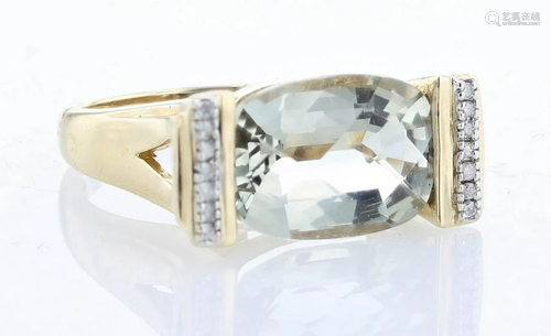 14K Prasiolite Green Amethyst Diamond Ring