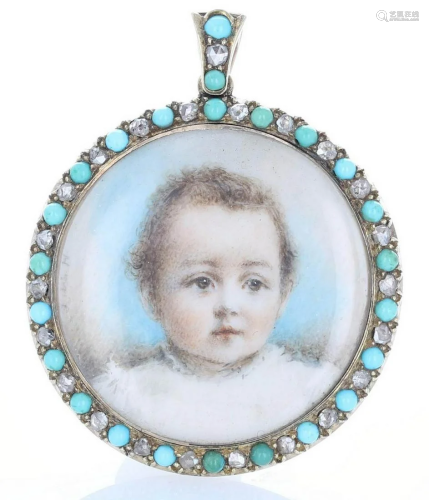 14K Antique Baby Portrait Pendant