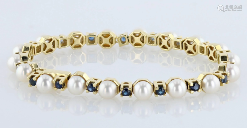 18K Yellow Gold Pearl Sapphire Bracelet