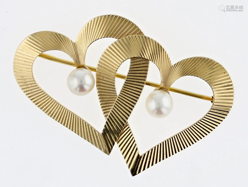 14K Tiffany & Co. Double Heart Retro Brooch