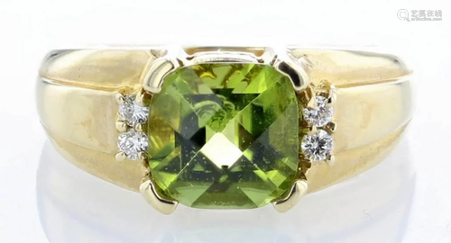 14K Peridot Diamond Ring