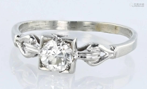18K White Gold European Cut Diamond Ring