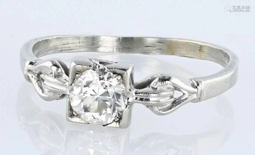 18K White Gold European Cut Diamond Ring