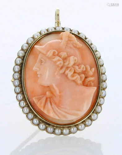 14K Carved Mercury Coral Pendant Cameo